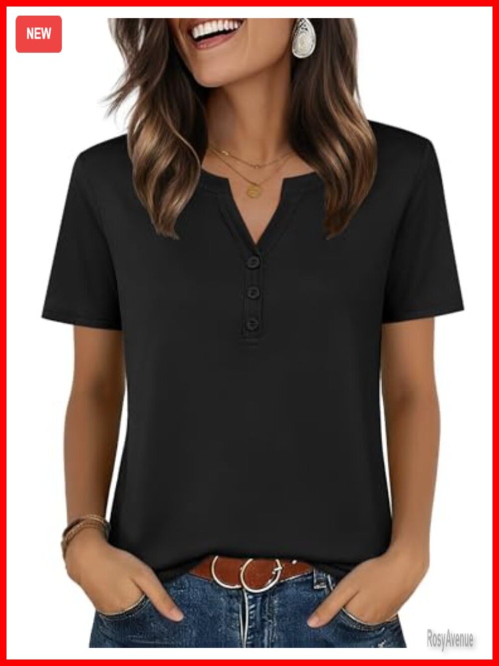 Zeagoo Womens Summer Top V Neck Short Sleeve Henley Blouse Dressy Casual Shirt